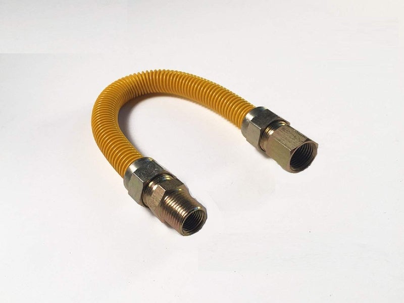 EZ-Fluid 18" Stainless Steel Corrugated Yellow Epoxy Coated 1/2" MIP x 1/2" FIP Gas Flexible Line,Flexible Natural Gas Hose Supply Connector For Gas Pipe,Hot Water Heater,Range,Dryer,Stove,Grill(1 - Image 1